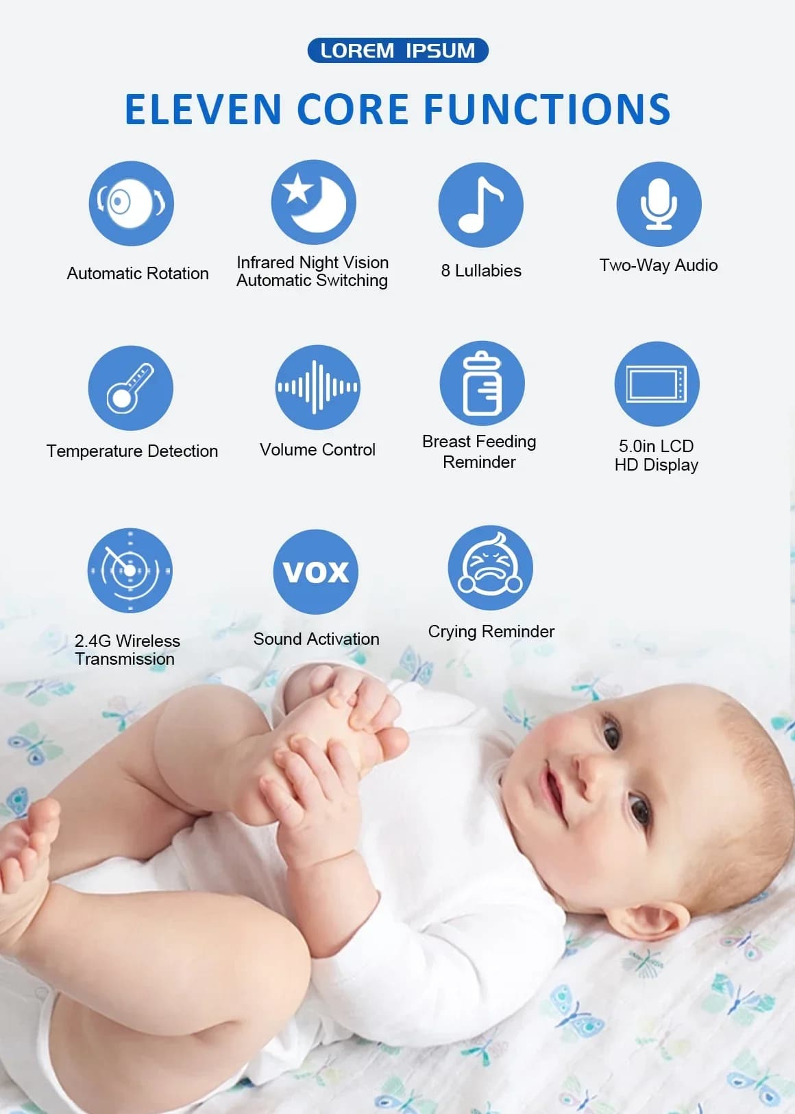 Nuovissima Videocamera Wireless per Bambini con Rilevamento della Temperatura, Visione Notturna e Audio Bidirezionale