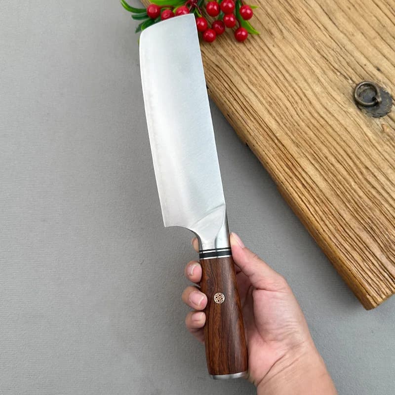 Nakiri knife from 6.9 Inches, 3-layered steel blade 10Cr15CoMov, Wood handle, Chef knife to slice Vegetables, Meat and Use in Kitchen