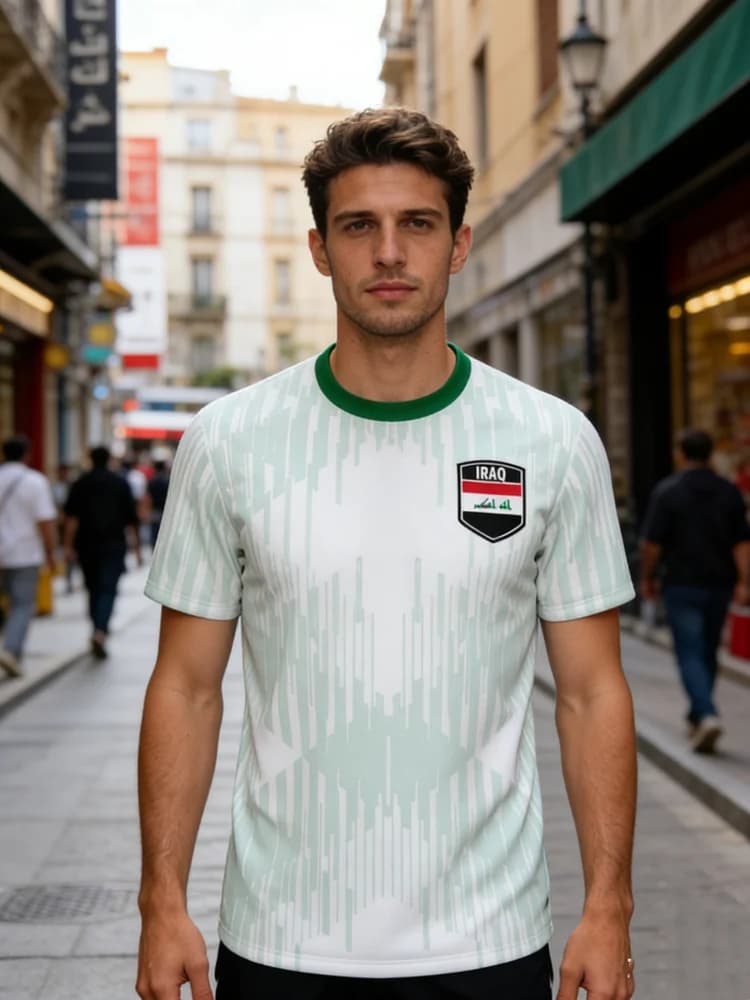 Maglia da Calcio con Grafica della Bandiera dell'Iraq, T-Shirt Sportiva con Emblema Nazionale, Casual e Traspirante per Famiglia e Bambini, Moda 26 Y2K
