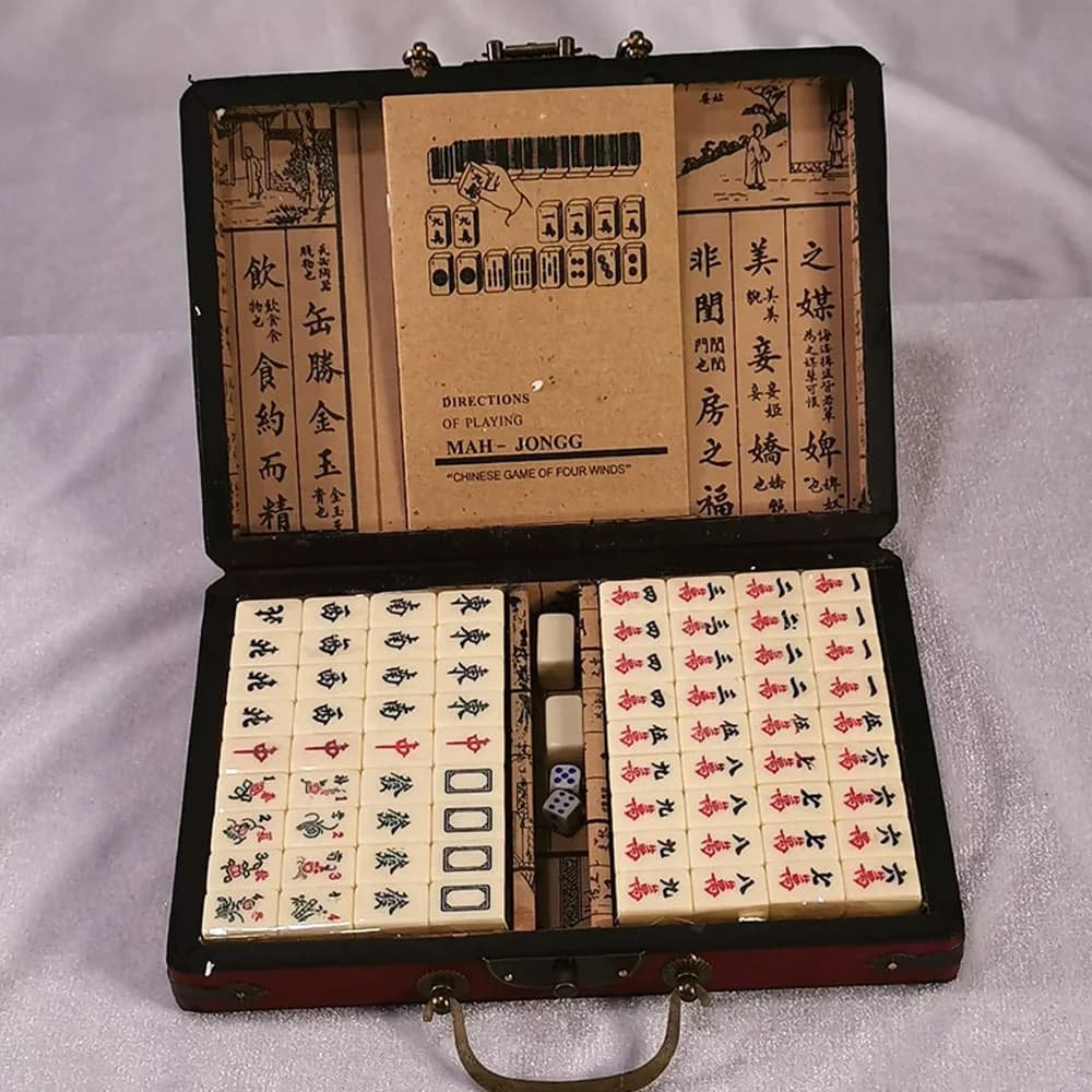 Set di Tessere Mahjong della Cultura Cinese, Gioco da Tavolo Portatile per Famiglia con Istruzioni, per Feste e Viaggi, 144 Pezzi