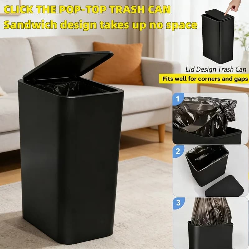 Cestino per rifiuti ultra sottile da 10 litri, cestino per rifiuti per bagno e cucina, cestino per rifiuti salvaspazio, a prova di perdite e a prova di odori, con coperchio