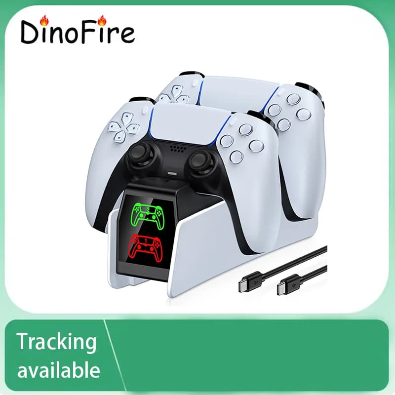 DinoFire per PS5: Stazione di ricarica Type-C RGB con doppio dock e supporto per controller wireless DualSense