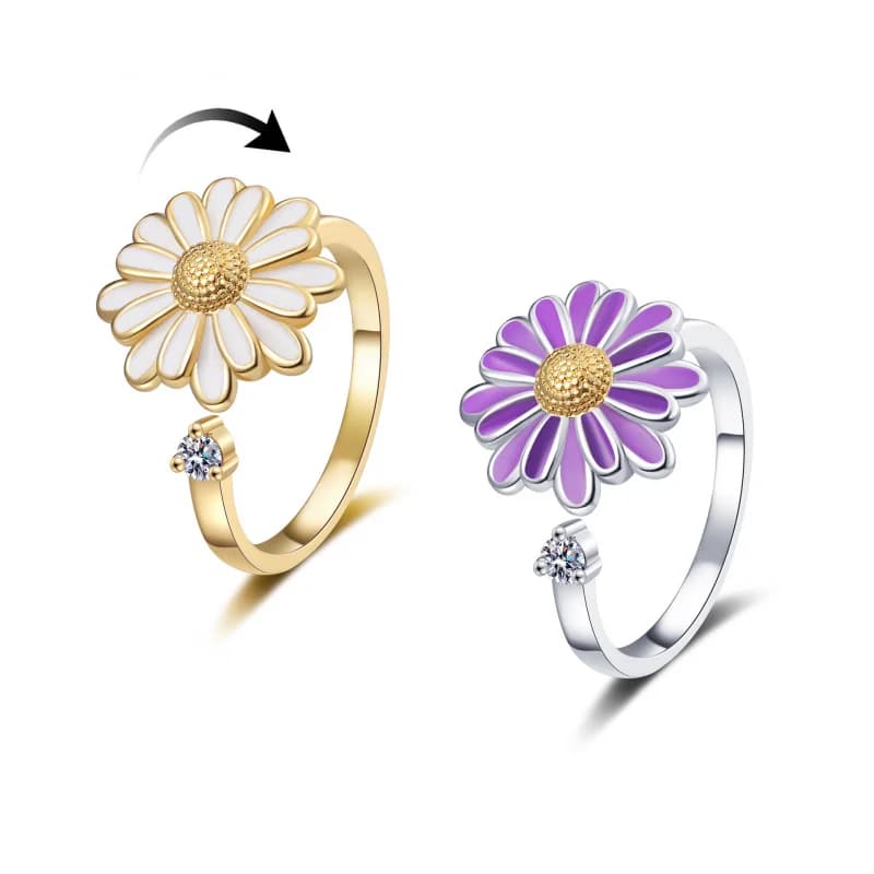 Nuovo anello di ansia di lusso Fidget Spinner Anelli Donne Corea Cristallo Margherita Farfalla Fiori Anello Spinning Regalo di gioielli antistress