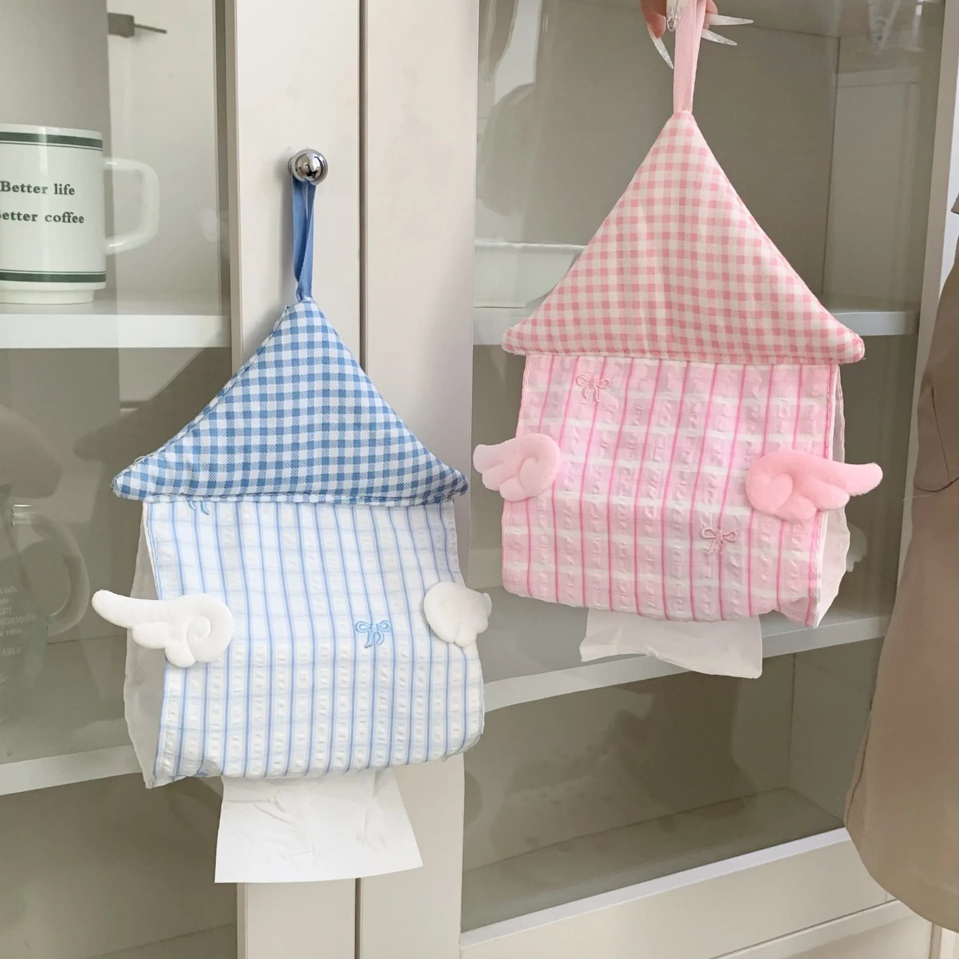 Latest Hot Cute Wing House Ins Style Wall Mounted Fabric Tissue Pouch, No-Drill Toilet Paper Holder Home Decor 2026