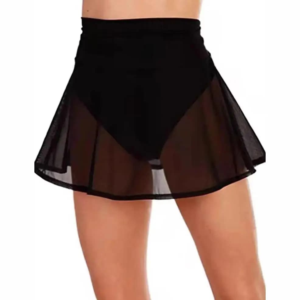 Gonna trasparente a vita alta da donna per pattinaggio su ghiaccio, lunghezza media, silhouette a trapezio, altro tessuto, altro processo, altro design