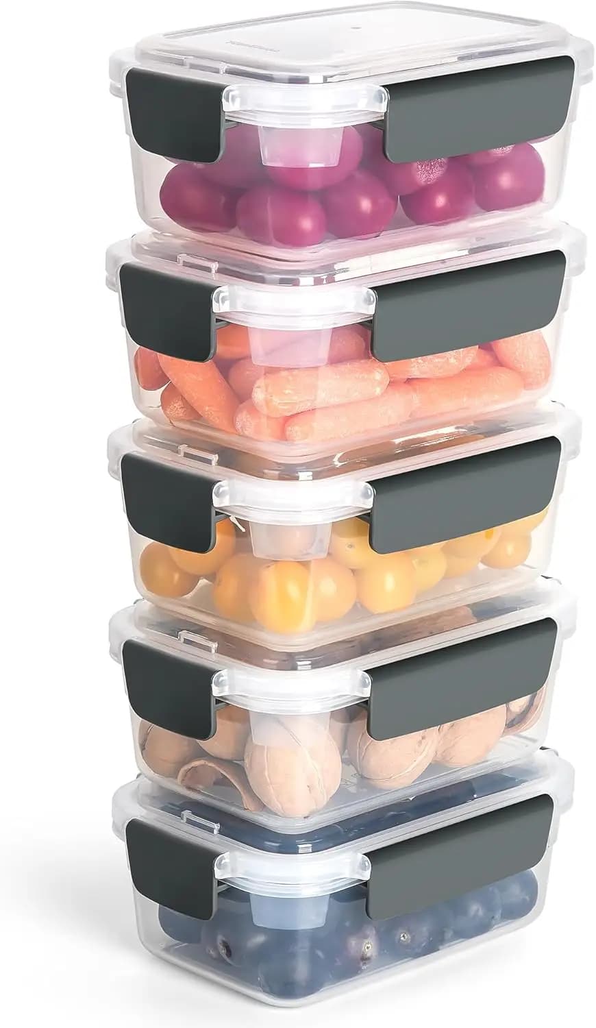 Contenitori per alimenti in plastica da 3 tazze con coperchi, impilabili, adatti per congelatore e lavastoviglie, set rettangolare da 5