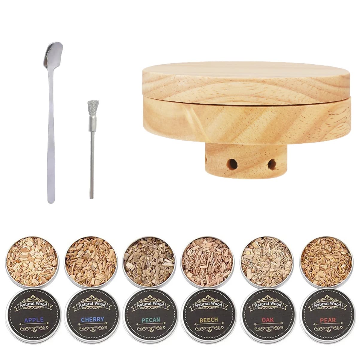 Set Manuale per Generare Fumo con 6 Tipi di Trucioli di Legno Naturale per Cocktail e Whisky, Kit per Fumo di Legno per Cocktail