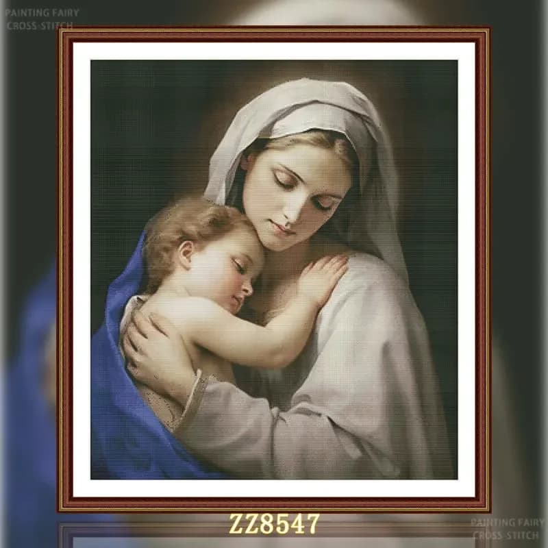[ZZ8547-Virgin Baby] | 11CT 14CT 16CT DIY Cross Stitch Kit, Pattern Printed Canvas Embroidery Needlework Starter Set for Adults