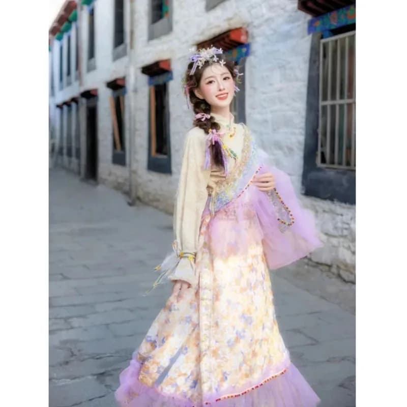 Summer Improved New Tibetan Clothing Set For Women Tibetan Robe For Travel Photography In Dali And Xishuangbanna Lightweight