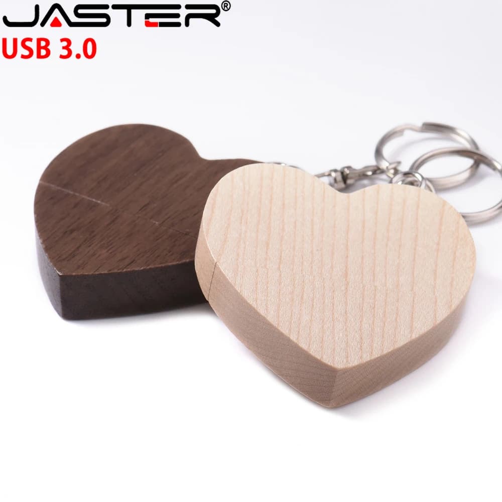 USB 3.0 ad alta velocità Chiavetta USB 3.0 da 64GB in Legno a Forma di Cuore, Pen Drive da 32GB con Portachiavi Gratuito, Memoria USB in Legno di Acero e Noce