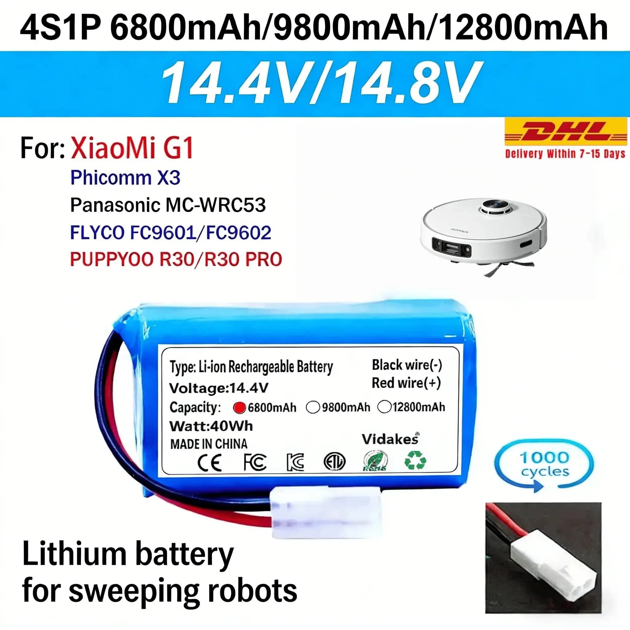 Nuovo pacco batteria agli ioni di litio da 14,4 V 4S1P 12800 mAh H18650CH R30 R35, per XIAOMI MIJIA Mi Robot Vacuum-Mop Essential G1 MJSTG1, SKV4136GL