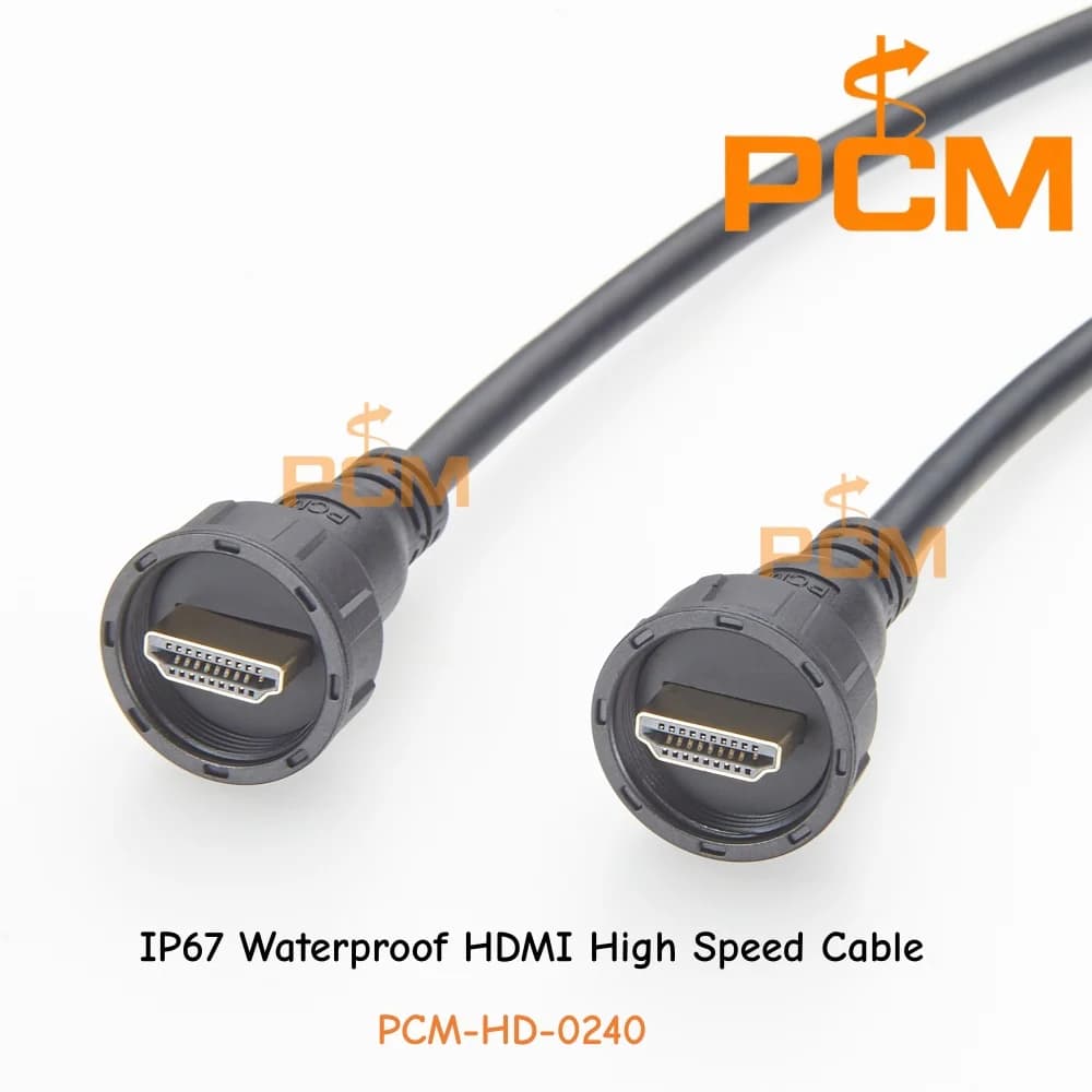 IP67 Waterproof HDMI 8K 60Hz Male to Male Panel Mount High Speed Cable with Thread Lock for Outdoor Display Machine Vision