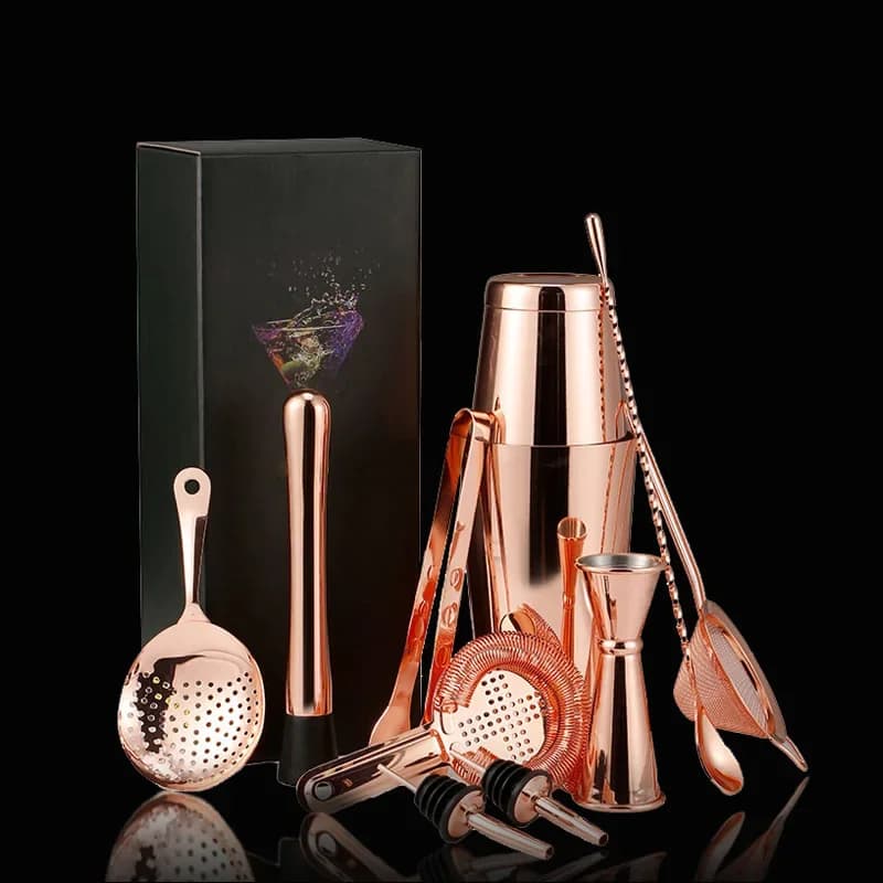 Set di strumenti pratici per miscelazione cocktail in vetro per miscelazione Boston in acciaio inossidabile 304 Confezione regalo da 11 pezzi Accessori da cucina per shaker per rose
