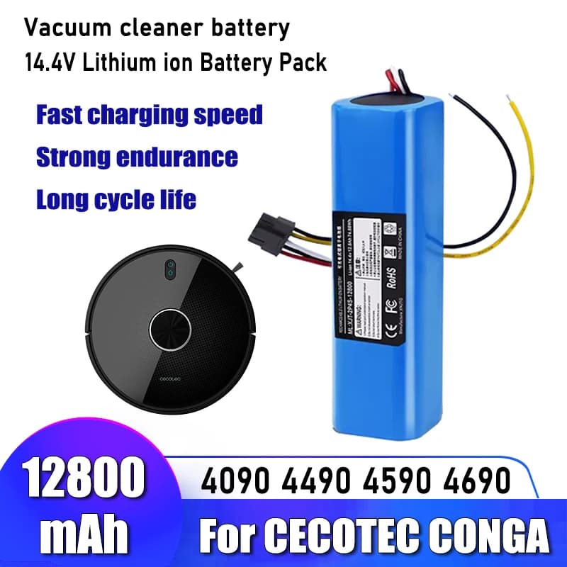 14.4V12800mAh， High quality batteries, for CECOTEC CONGA 4090 4690 4490 4590 robot vacuum cleaner battery pack replacement