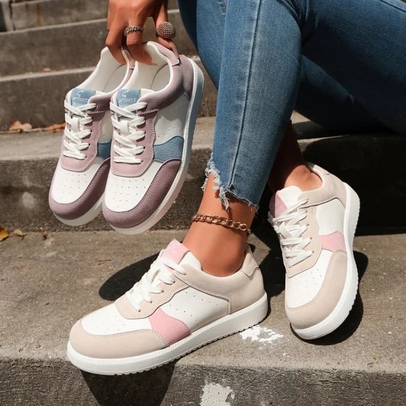 Sneakers da Donna Primavera 2025 in Vera Pelle, Alla Moda, Versatili, di Tendenza, con Blocchi di Colore, Comode e Traspiranti