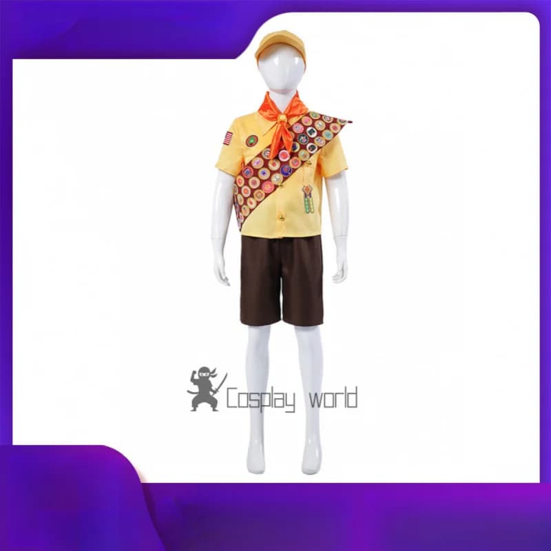 Up Russell Costume Cosplay Cappello Tracolla Vestito Adulto Palcoscenico Natale Halloween Gioco di ruolo Uniforme Uomo bambino