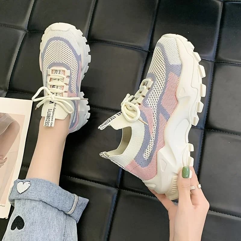 Fashion Mesh Platform Sneakers Socks Shoes Breathable Casual Women Woven Fabric Breathable Sports Shoes
