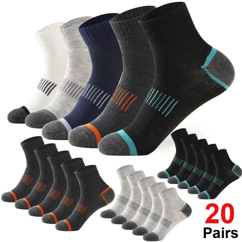 20Pairs Men's Large Size Cotton Socks Set 38-45 Casual Breathable Sports Winter Black Comfortable High Quality Cushion Crew