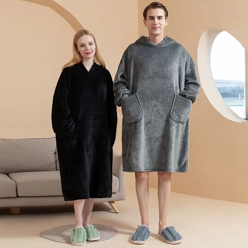 Men Winter Thickness Stylish Flannel Bathrobe Vessels Couple Fashion Lovers Pocket With Hood Warm Nightwear Homewear Bed Garments Long
