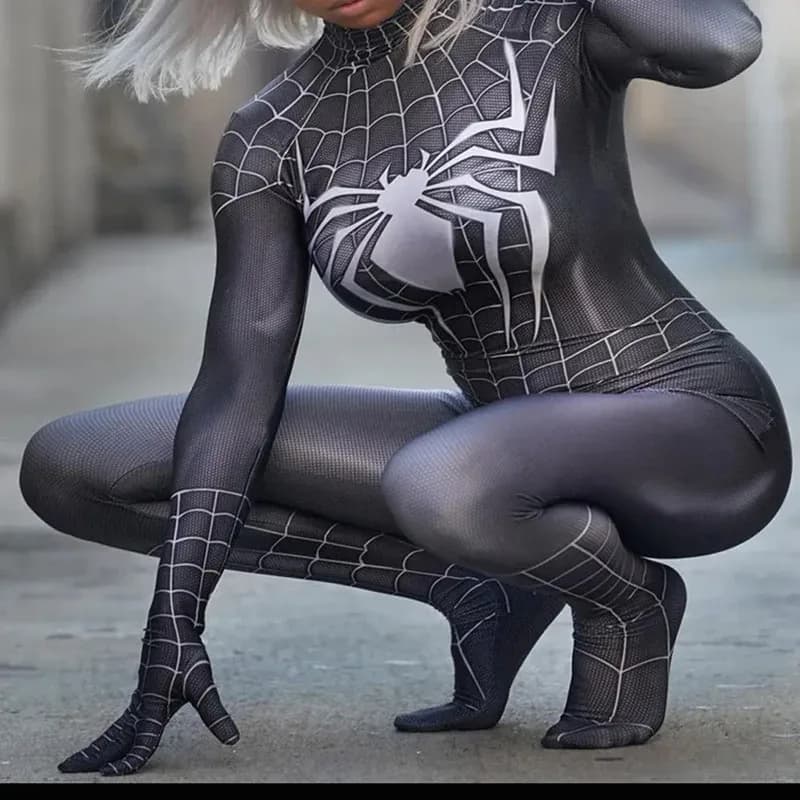 Donna Ragazze Nero Raimi Spiderman Costume Cosplay Venom Symbiote Vestito Zentai Tuta Adulti Bambini Halloween Party Tute