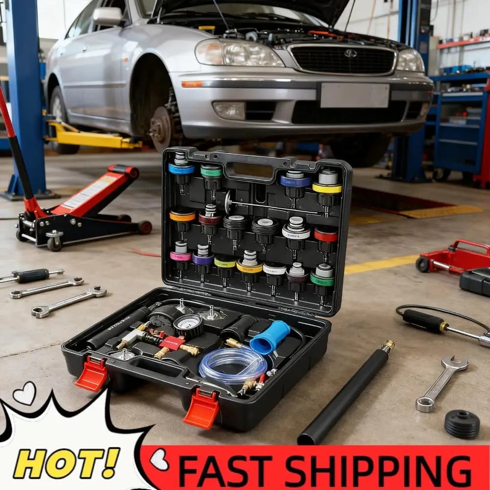 Kit di Riempimento Sottovuoto per Liquido Refrigerante 28 Pezzi Universale con Tester di Perdite per Auto, Moto e Camion