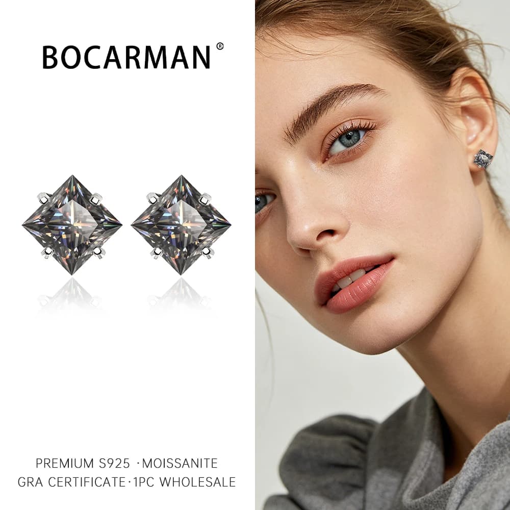 Orecchini in argento sterling S925 con inserto principessa verde taglio GRA Moissanite per gioielli da donna semplici regali di moda da indossare ogni giorno