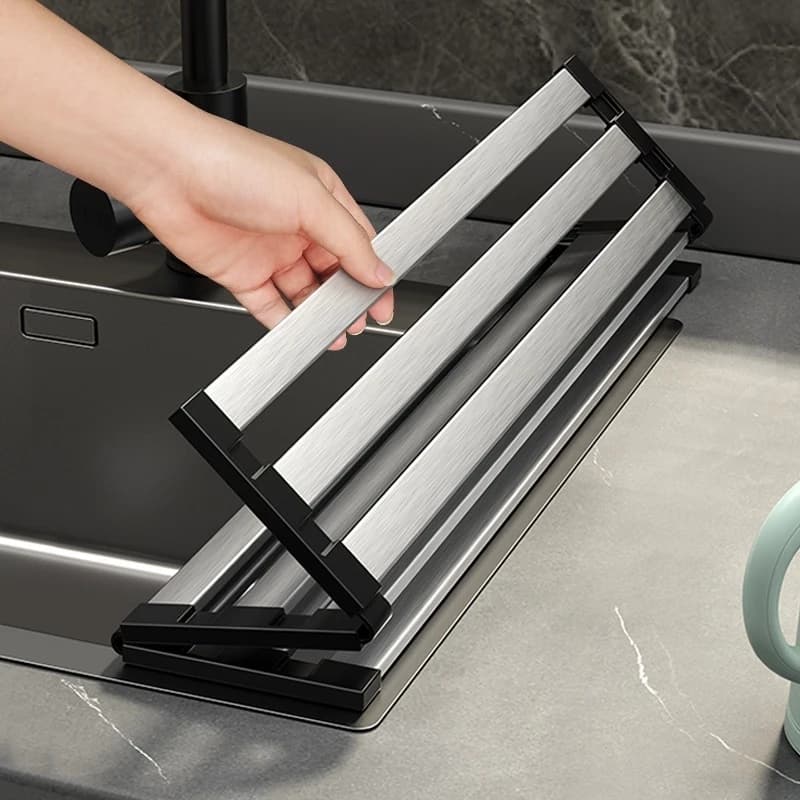 Scolapiatti pieghevole telescopico in acciaio inox 304 per lavello da cucina, cestello organizer per la casa, idea regalo di Natale