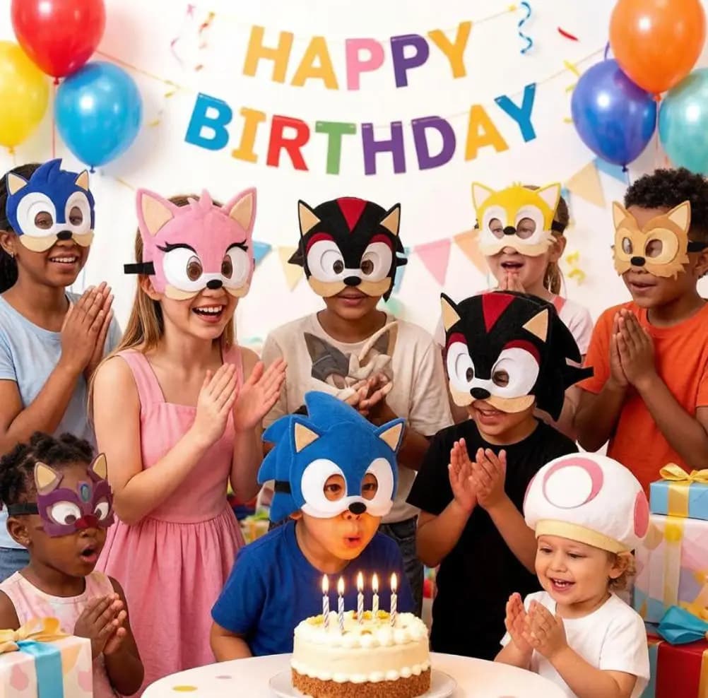 Set di 12 Maschere in Feltro di Sonic/Tails/Amy/Shadow/Silver/Blaze per Adulti e Bambini: Maschere per Occhi in Feltro a Forma di Riccio per Feste e Spettacoli