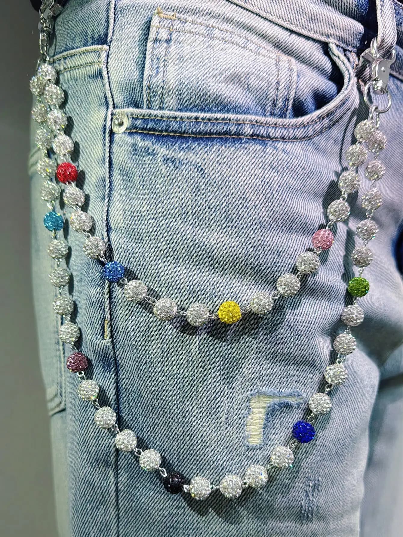 Hip Hop Pants Chain with Strass Balls, Unisex Life Accessories for Daily Streetwear Style