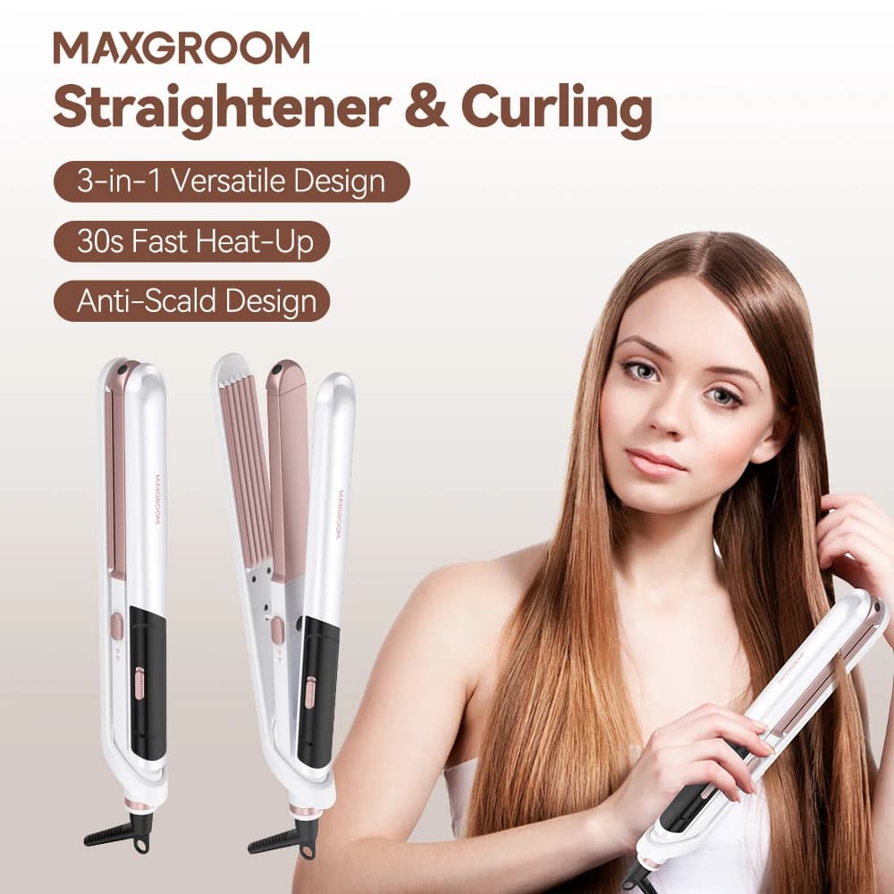 MAXGROOM Piastra per capelli professionale 3 in 1 Bigodino per capelli in ceramica PTC a riscaldamento rapido Piastra per capelli a temperatura regolabile