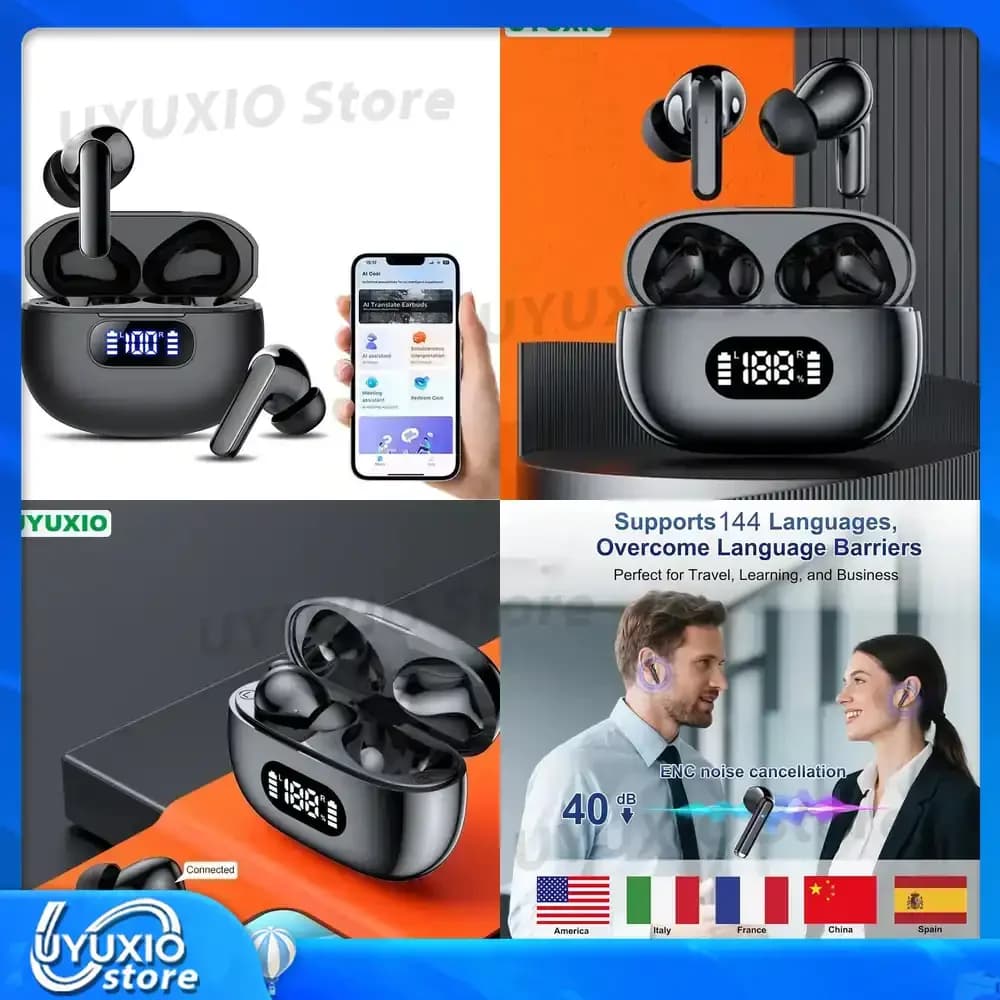 UYUXO Nuovi Auricolari Traduttori AI in Tempo Reale, Cuffie TWS con Traduzione in 144 Lingue e Accenti per Viaggi d'Affari
