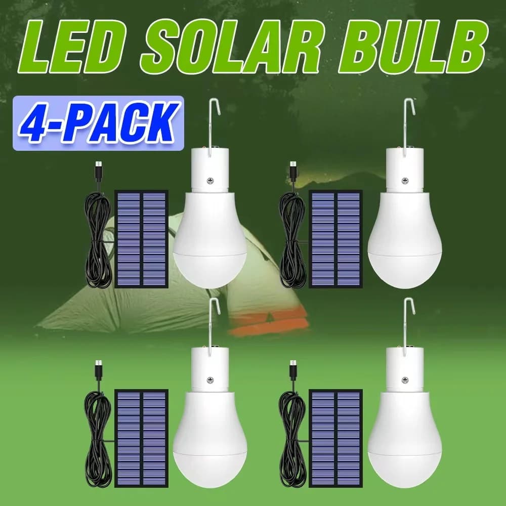 Lampada da giardino portatile con lampadina solare a LED da 4 pezzi con cavo Illuminazione di emergenza con pannello solare impermeabile per il mercato notturno in campeggio