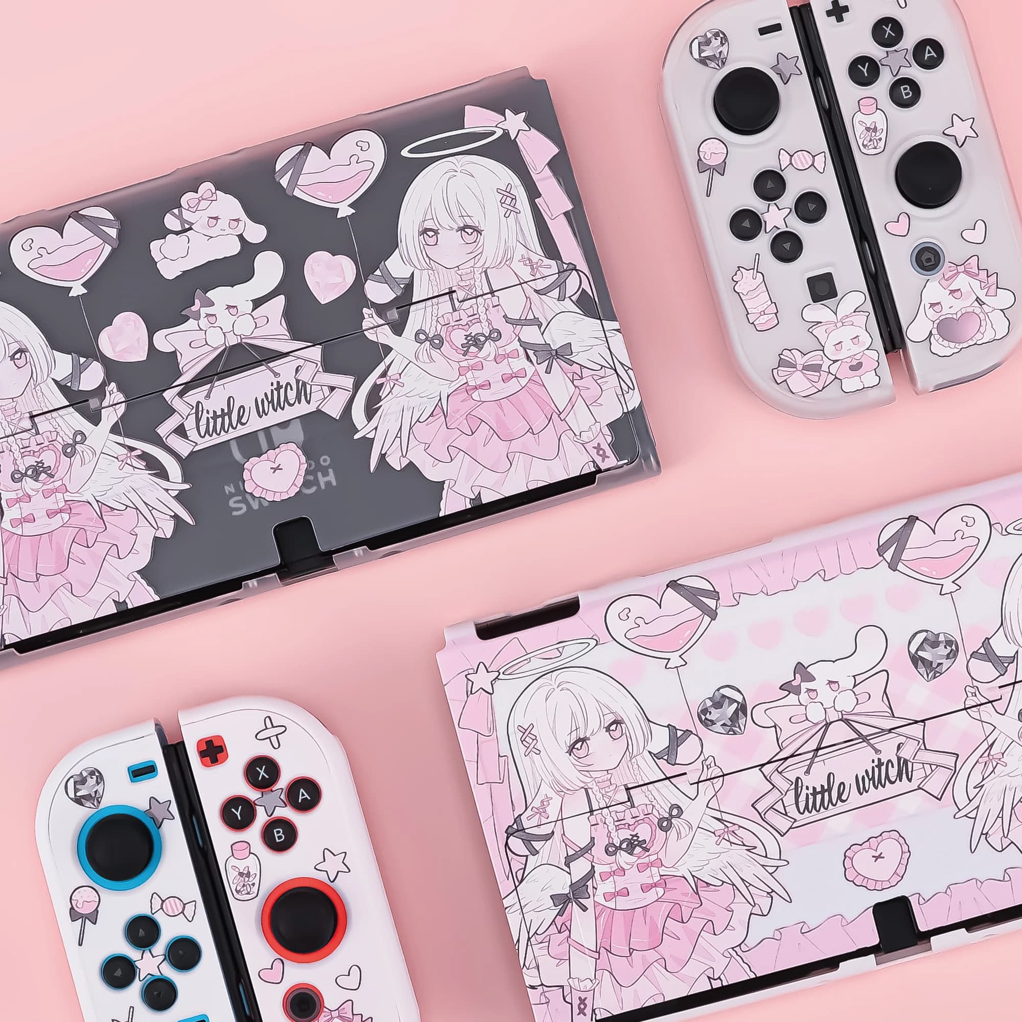 Custodia per Nintendo Switch Protezione OLED Cover per ragazza angelo rosa Guscio protettivo acoplabile per controller Nintendo Switch Joy-Con