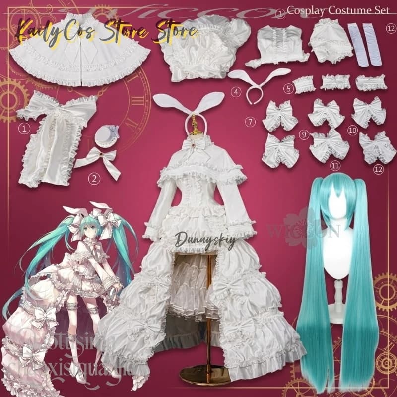 Anime Game Project Sekai Cosplay Mikuuu Rabbit Headband Kawaii Classic Lolita Halloween New Outfit Long White Retro Cake Dress