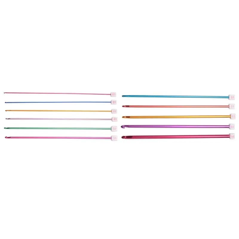 AT16 Set di 11 Ferri da Maglia Tunisini in Alluminio Multicolore da 27cm, 2-8mm