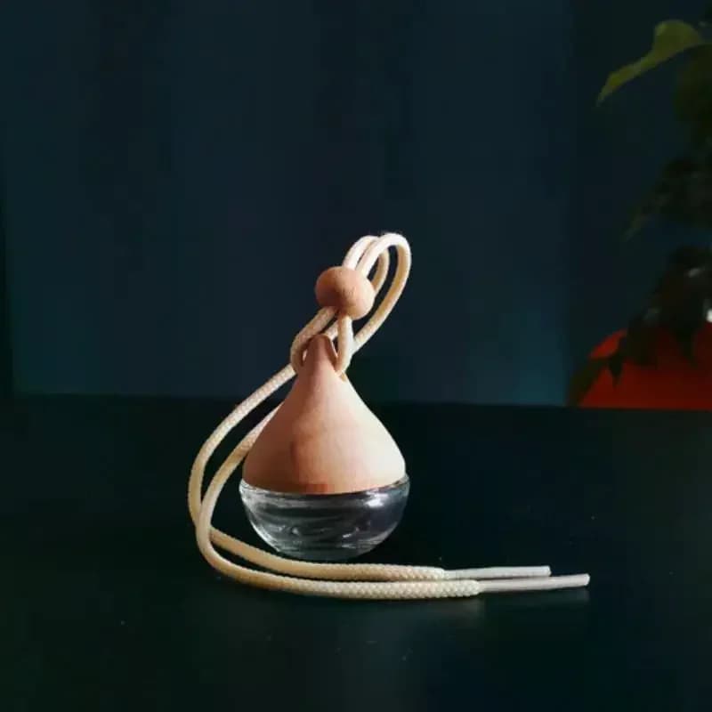 2Pcs Empty Glass Essential Oil Vial With Wooden Cap Car Hanging Perfume Diffuser Bottle For Auto Rearview Mirror Decoration
