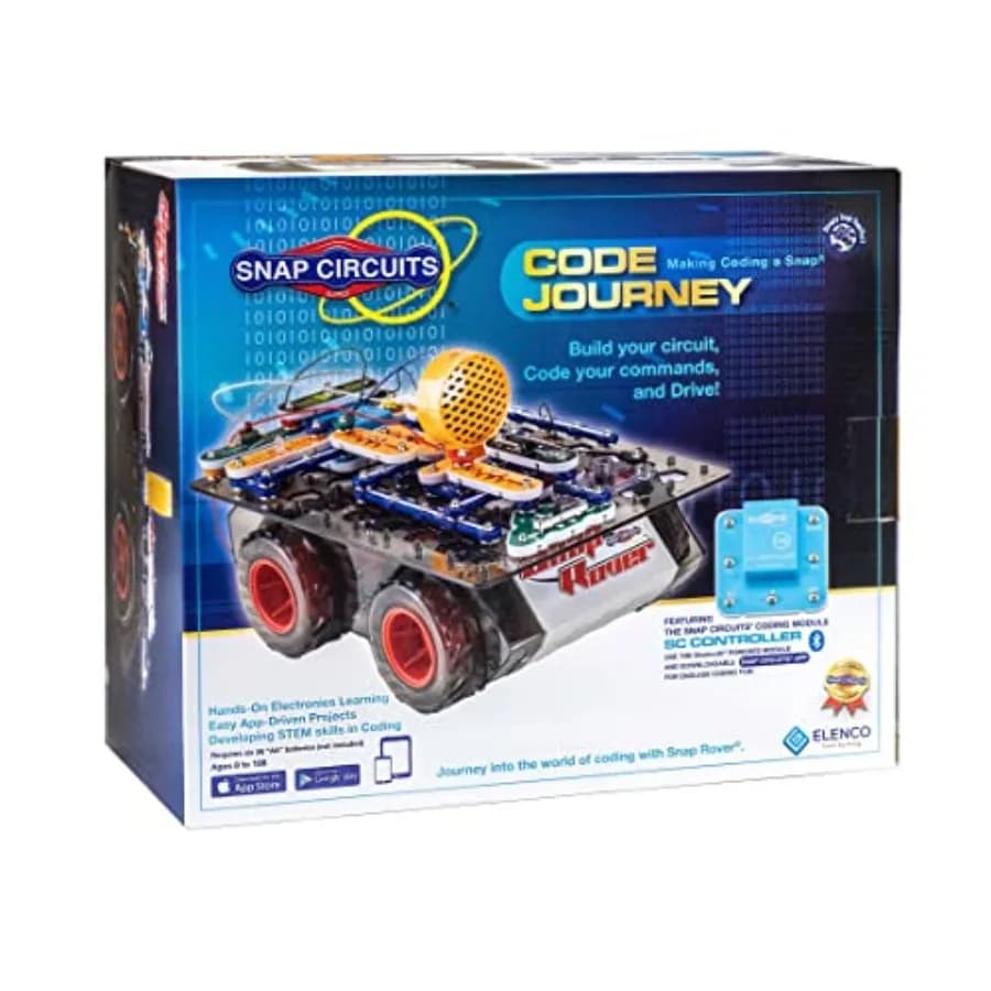 STEM building toy for ages 8 to 108: Bluetooth-controlled circuit with code-based commands, durable plastic construction, vibra