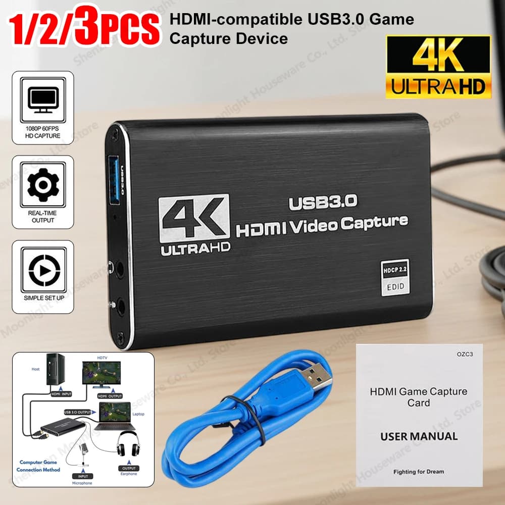 Scheda di acquisizione video 4K HDMI compatibile, Plug & Play USB 3.0, per gaming e streaming live HD 60FPS, per Xbox