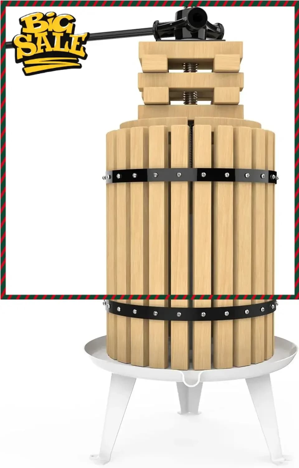 Pressa per Frutta Hot Salesmaster - 4,75 Galloni/18L - Pressa per Vino con Cesto in Legno Massello - Spremiagrumi Tradizionale Vintage - 6 Blocchi in Legno per Pressatura - Asta di Sollevamento