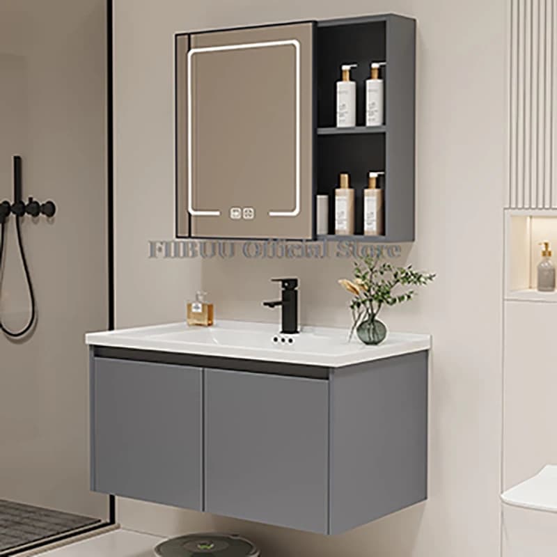 Mobiletto del bagno a parete combinazione lavabo wc integrato in ceramica con mobili a specchio