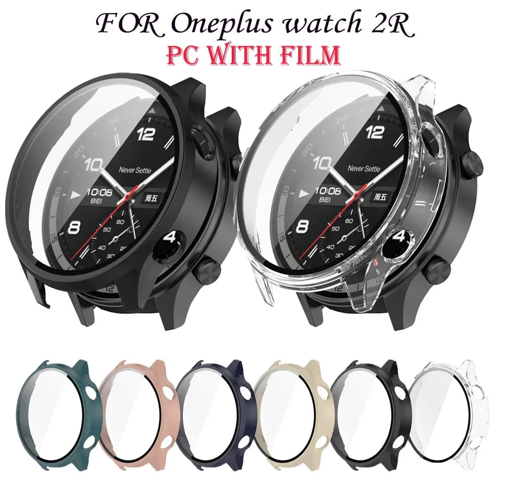 Custodia protettiva completa per PC per Oneplus Watch 2R Paraurti con cornice rigida in vetro Custodie a copertura totale Accessori per cinturini per orologi Shell