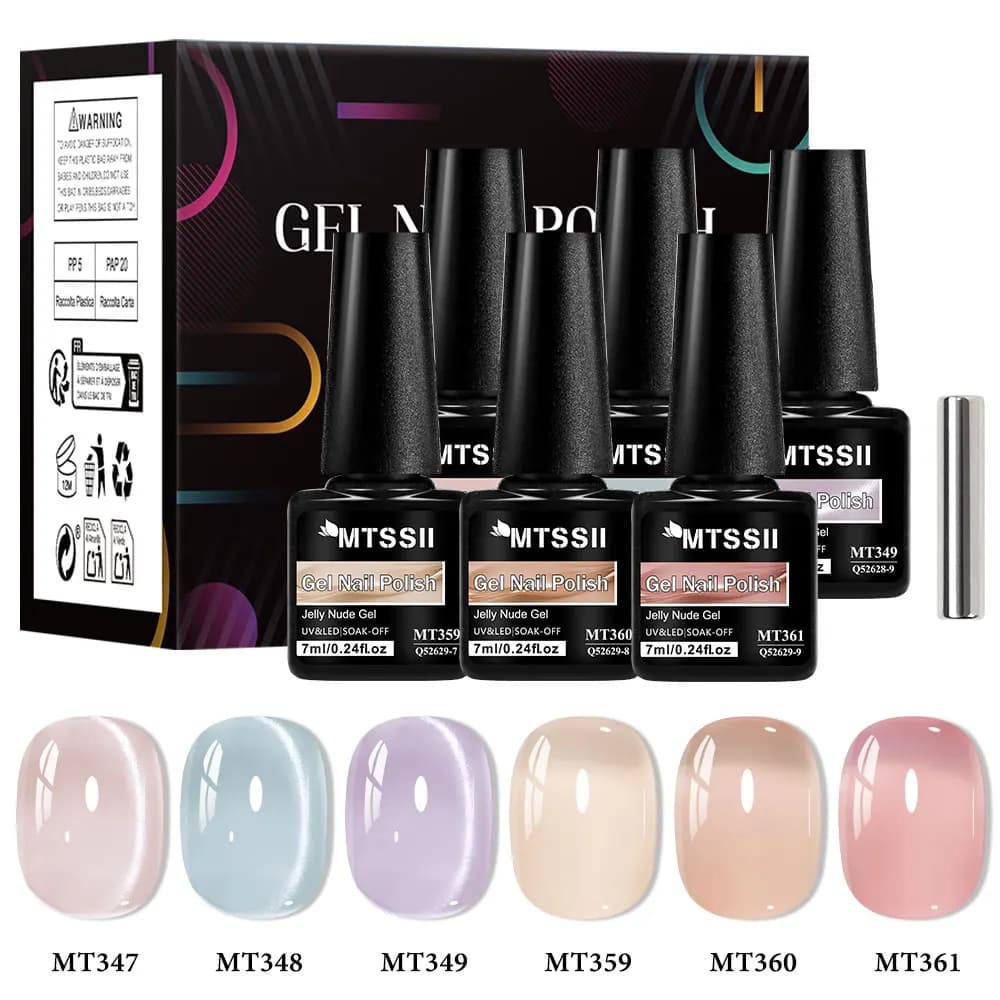 Set di 7 Smalti Gel per Unghie con Effetto Occhio di Gatto, Perline di Vetro, Smalto Semipermanente UV, Decorazioni per Unghie