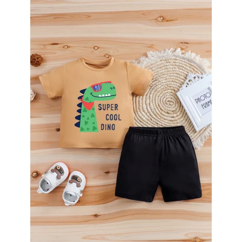 IURNXB 2PCS Set di vestiti per bambini Super Cool Dinosauro Top a maniche corte + Pantaloncini Abiti Ragazzini Bambini Tute Abbigliamento casual 1-6Y