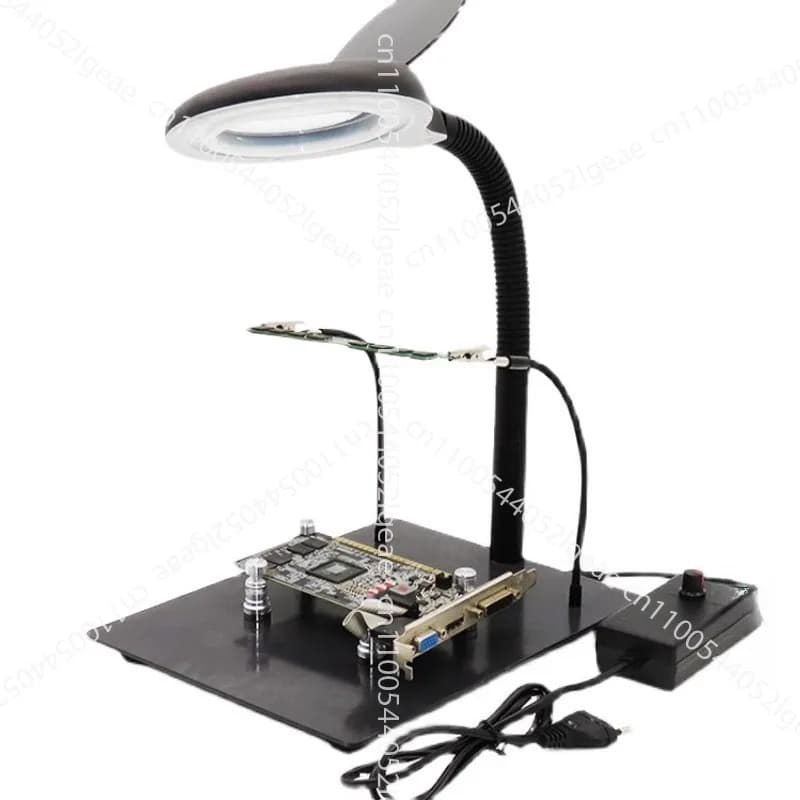 Tavolo per saldatura con lente d'ingrandimento Saldatore con lampada Strumento ausiliario per saldatura Porta circuito stampato