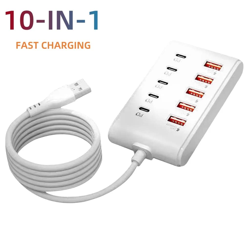 Presa splitter USB 10 in 1 USB 2.0 Trasferimento dati ad alta velocità Docking station USB-C Spina di ricarica rapida per viaggi in ufficio a casa
