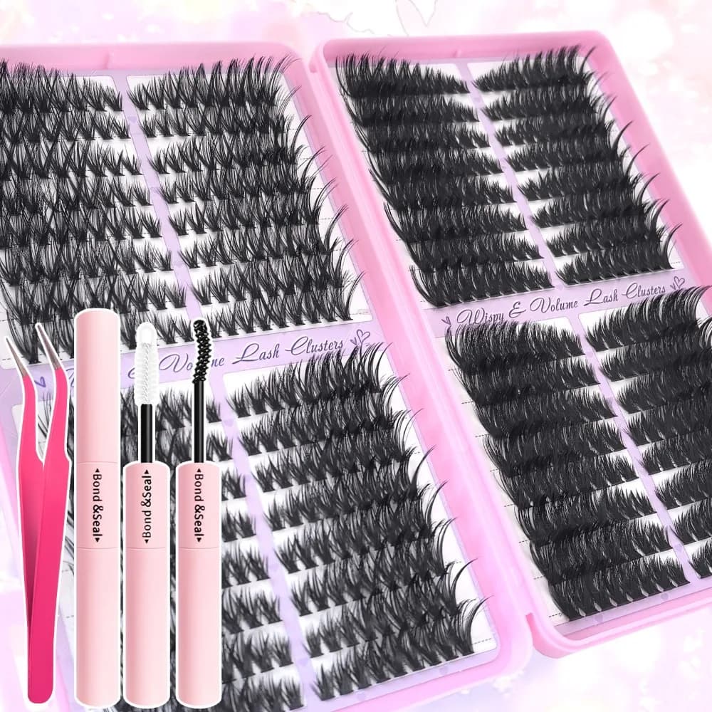 Ciglia Finte Lunghe 10-18mm, Effetto Naturale, Stile Wispy, Kit Estensione Ciglia Fai da Te, Design a Ciuffetti, Adesivo e Sigillante, Ciglia 3D in Finto Visone