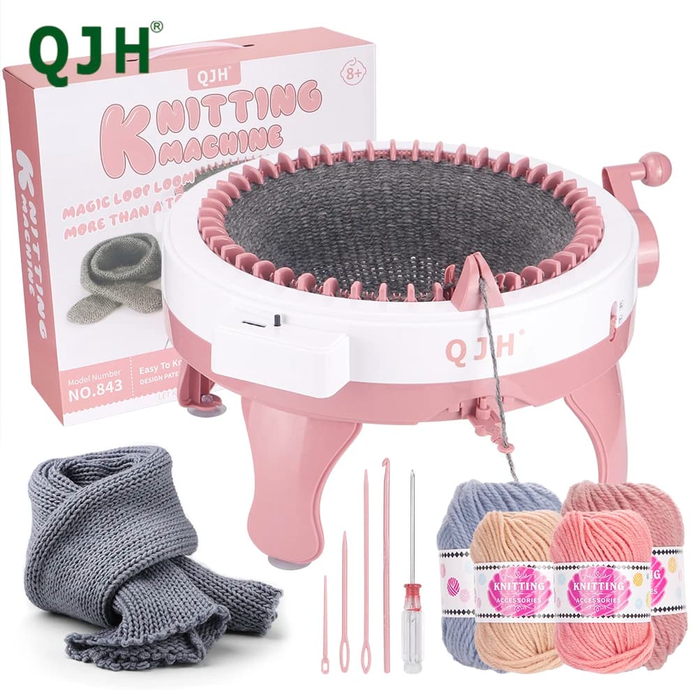 QJH Knitting Machine Kit, 48 Needles Smart Weaving Loom Round Spinning, Knitting Board Rotating Double Loom for Adults Or Kids
