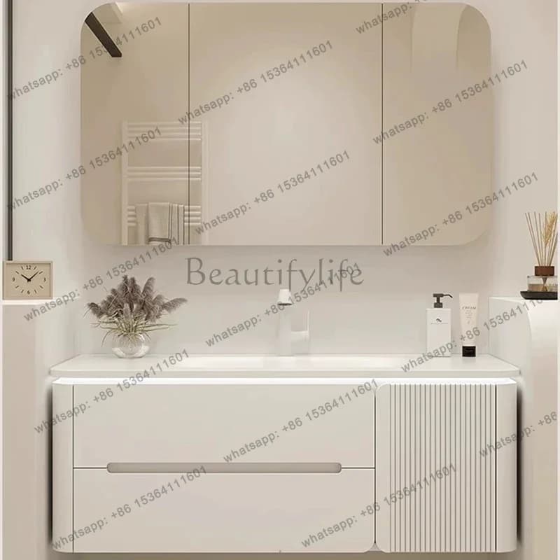 LSModern Bathroom Cabinet Classic Mirror Luxury Bathroom Cabinet White Large Sink Vanity Bathroom Cabinet Wall-Mounted Furniture