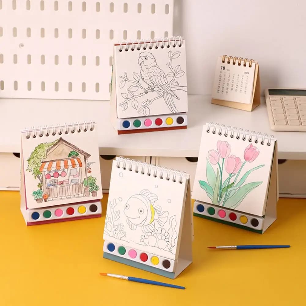 Portable House Coloring Book DIY 20 Pages Watercolor Painting Set 6 Colors Arts Crafts Painting Sketch Book Toddler