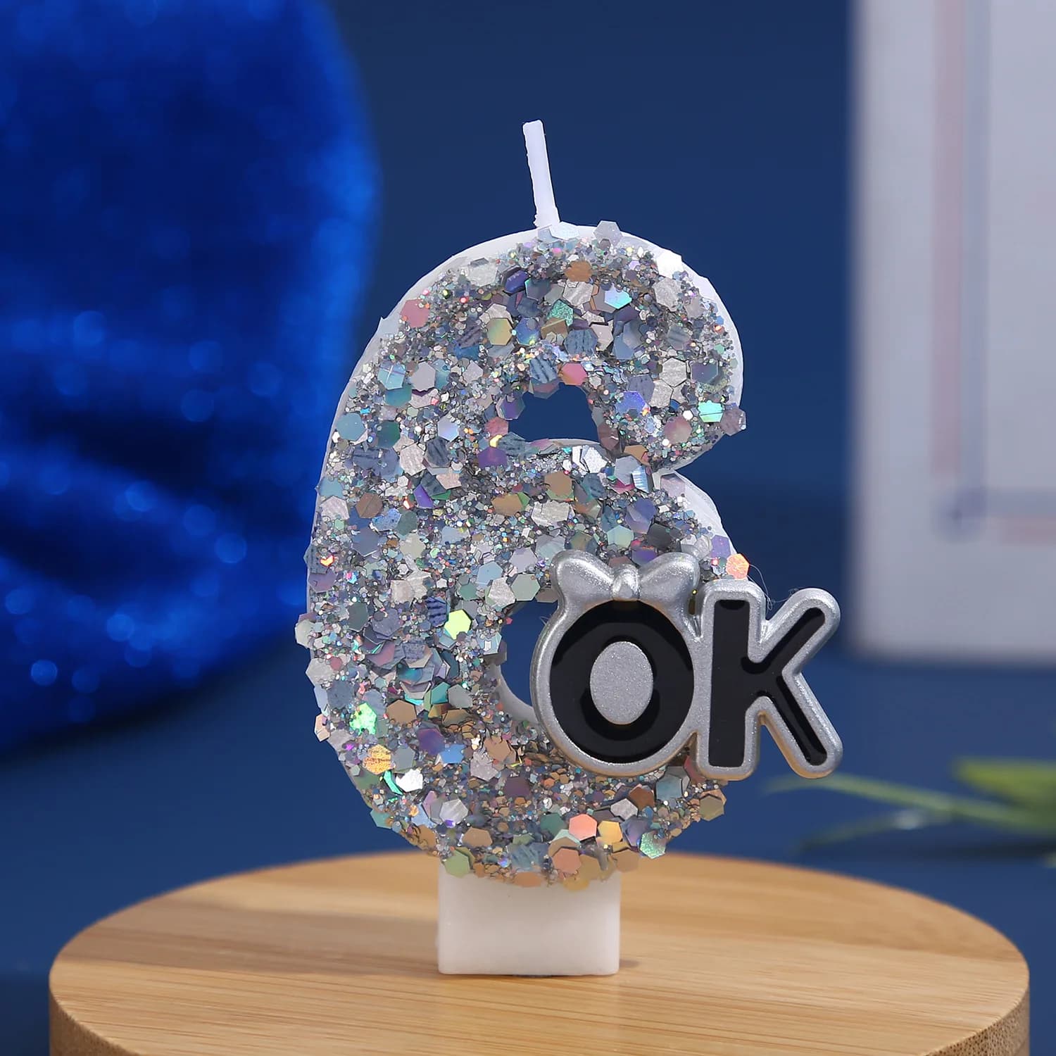 Silver Sequined Digital Candles, Black OK Letter 0-9 Birthday Candles. Festive Party Atmosphere Decoration. Dessert Cake Plugin